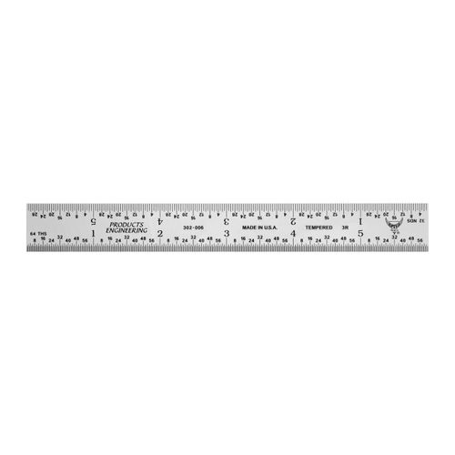 PEC Tools Rigid 6-Inch Ruler, High-Carbon Steel, Satin Chrome-Plated, Measuring Accuracy 1/32“, 1/64”, 1/10“ and 1/50” Scales (3R), Suitable for Mechanics and Metalworkers, Made in USA