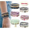 JeryWe 44 Pcs 6 Set Boho Beaded Bracelets for Women,Multi-Layer Stretch Bangles Charm Tassel Bracelet Stackable Elastic Bracelet