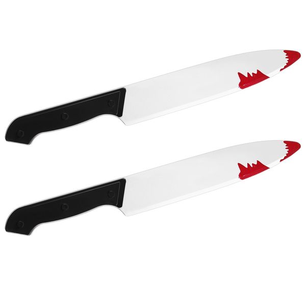 Harrycle 2 Pcs Halloween Knife Prop Fake Bloody Knife Scream Knife with Black Handle for Women Men Slasher Bloody Knife Fake Knife Kitchen Butcher Knife for Halloween Party Cosplay Costume Accessory