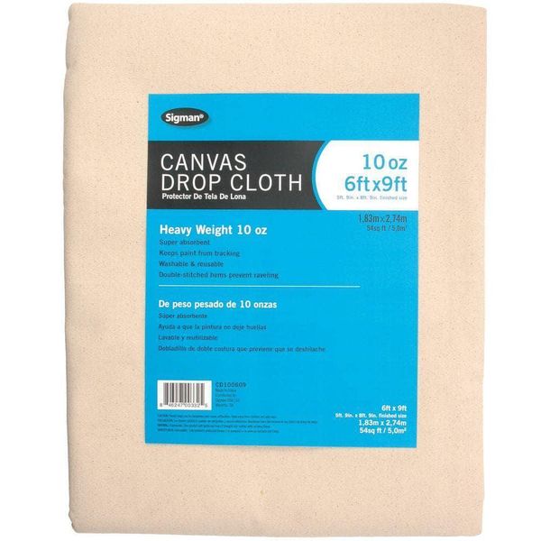 Sigman Canvas Drop Cloth 9ft x 6ft Reusable Washable Leak-Resistant Beige Cream