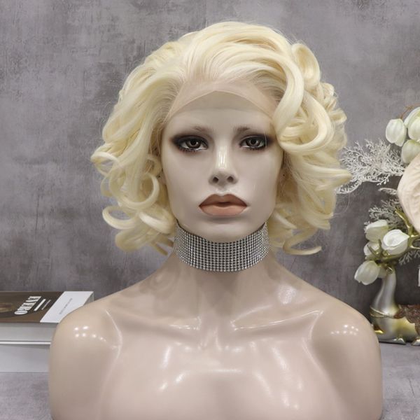 Imstyle Blonde Curly Synthetic Wig Heat Resistant Celebrity Costume Cosplay Short Lace Wig