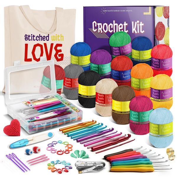 Hearth & Harbor Crochet Kit for Beginners Adults, Crochet Kits for Beginner, Learn to Crochet Set, Crocheting Kit, 1500 Yards Crochet Yarn, Crochet Hook Set, Crochet Accessories and Supplies