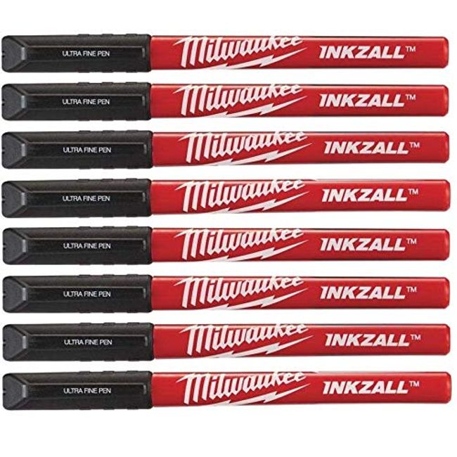 Milwaukee 48-22-3164 Inkzall Black Ultra Fine Point Pens, 2 Packs Of 4 Pens in Each