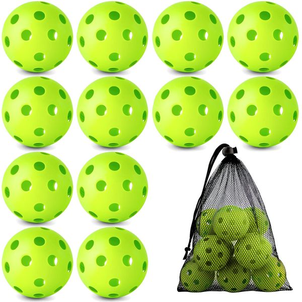 Coopay 12 Pack Baseball Practice Baseballs Plastic Hollow Soft Balls with a Drawstring Bag for Hitting, Baseball Training Indoor Outdoor Use (Green)