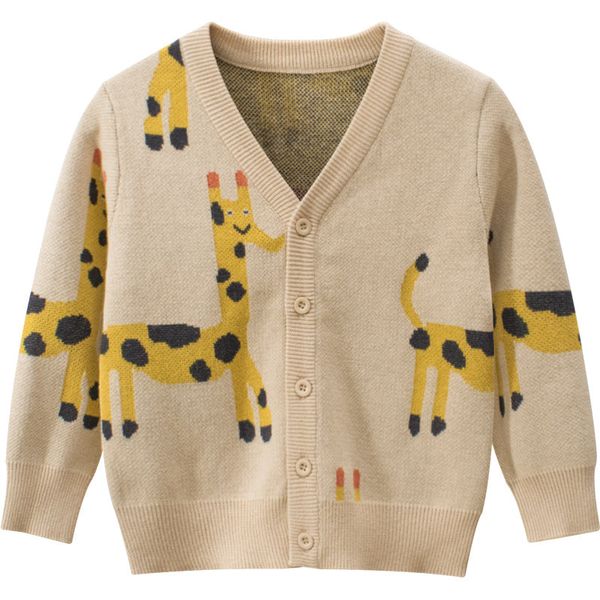 Baby Cartoon Deer Pattern Single Breasted Design V-Neck Cardigan - 110 (3-5Y) / Apricot