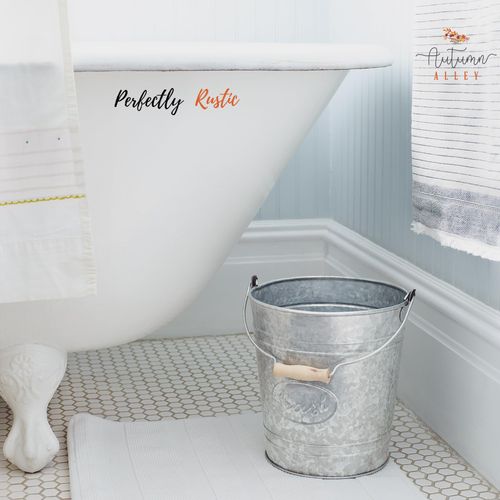 Autumn Alley Rustic Farmhouse Bathroom Trash Can - Country Style Galvanized Trash Can Bucket with Wooden Handle for Rustic Bathroom, Bedroom, Kitchen, Office, Vintage Metal Wastebasket