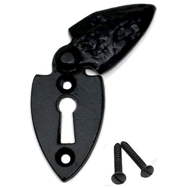 fiXte Black Antique Iron Shield Style Escutcheon Lock Keyhole Cover Plates and Fixings