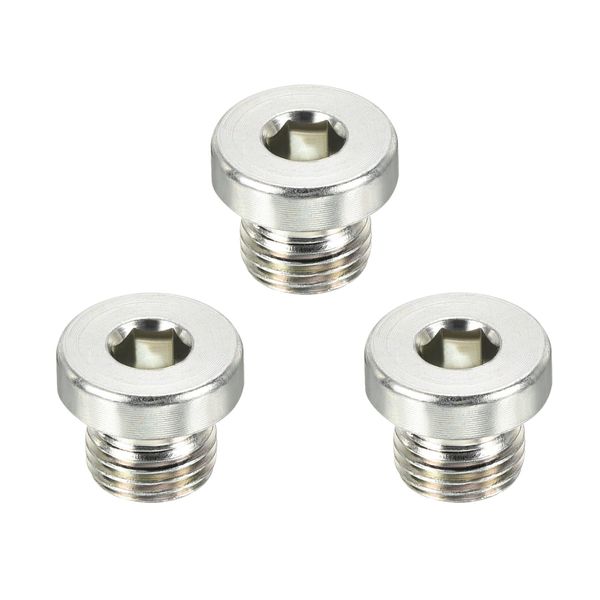 YOKIVE 3 Pcs M10 x 1 Pipe Plug, Male Thread Internal Hex Head Socket Pipe Fitting Plug | Pipe Accessories, Great for Terminate Pipe Ends (Silver)