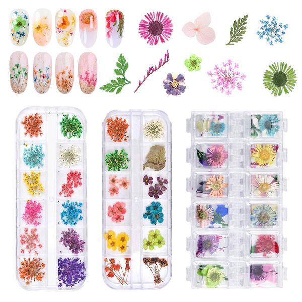 EMAGEREN 92Pcs Nail Art Dried Flowers 3D Nail Stickers Dry Flower Nail Set Preserved Flower Stickers Manicure Decor Mixed Accessories for DIY Nails Face Makeup Wedding Invitations Decoration