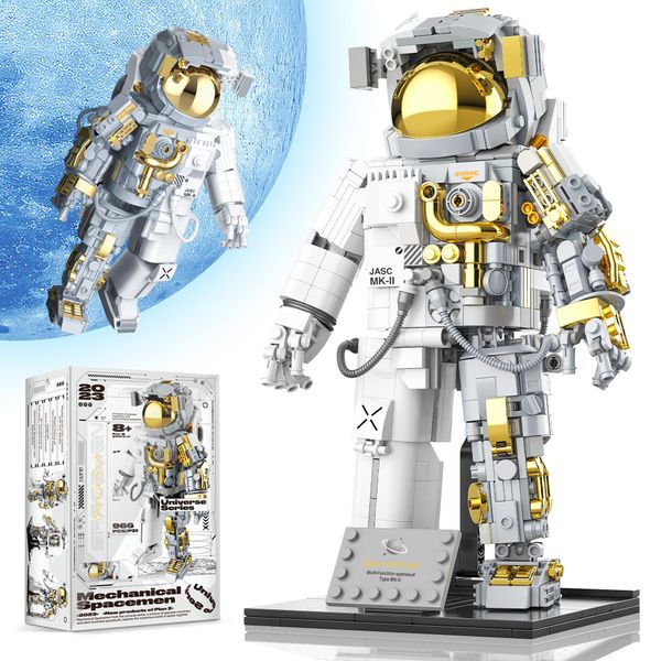 FarBlocked Space Astronaut Building Block for Boy 12+, Astronaut Building Block Set Flexible Space Explorer Toy with Display Stand, Cool Spaceman Building Set for Adults, 966Pcs