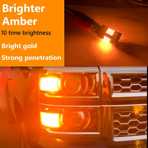 FAXCARS 7443 7444NA LED Bulbs Amber for 2014-2024 2025 Chevy Silverado 1500 Front Turn Signal Lights 12V Built in Resistor CANBUS Anti Hyper Flash, Pack of 2