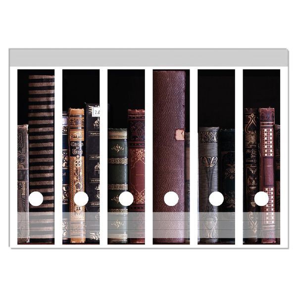 Wallario Ordnerrücken Sticker Bücherregal mit Alten Büchern - Größe 6 Stück, Rückenschilder für 6 breite Ordner, Klebeetiketten