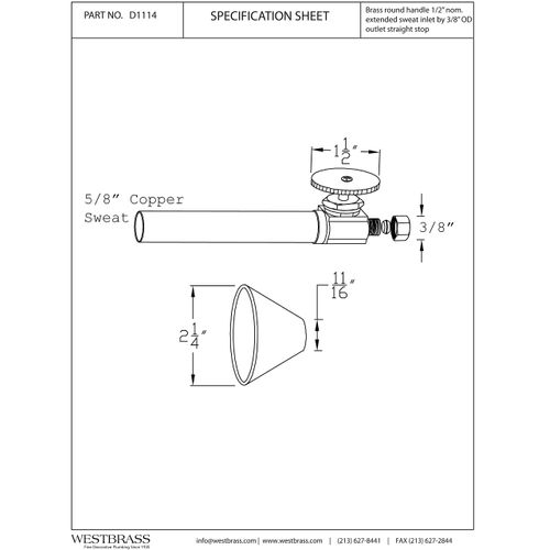 Westbrass D1114-12 Round Handle Straight Stop 1/2" Copper Sweat x 3/8" OD Comppression Outlet, Oil Rubbed Bronze