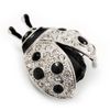 Black Enamel Ladybug Brooch (Silver Tone)