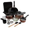 Basic Essentials 29-Piece Nonstick Cookware Pots Pans Set Baking Sheet Cookie Cutters Mixing Bowl Measuring Cups & Spoon, Copper