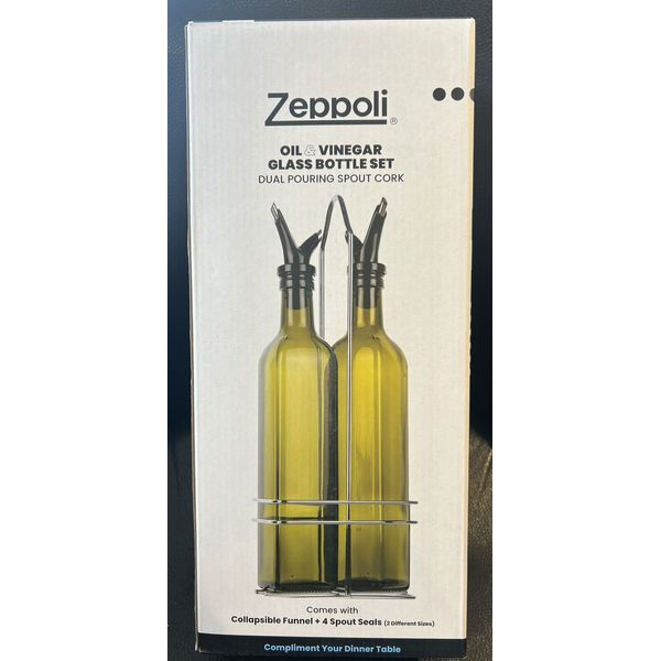 Zeppoli Oil and Vinegar Bottle Set 17oz - Comes with Stainless Steel Rack, Re...