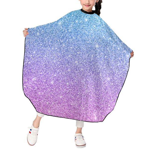 ONE TO PROMISE Glitter Barber Cape,Blue Pink Gradient Glitter Hair Cutting Cape for Kids Boys Girls,Professional Haircut Salon Cape with Adjustable Snap Closure for Haircuts,Makeup,Hair Dye