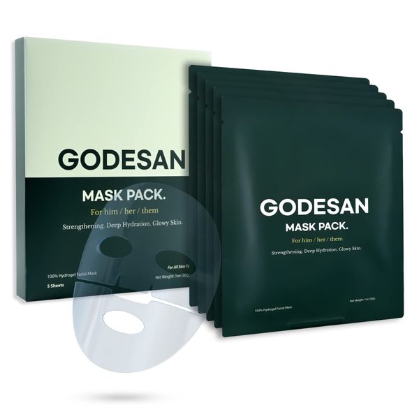 GODESAN Hydrogel Face Mask Pack 5pcs - Rich Collagen, Deep Moisture, Ginseng, Tea Tree, Hyaluronic, Overnight Mask, All skin type