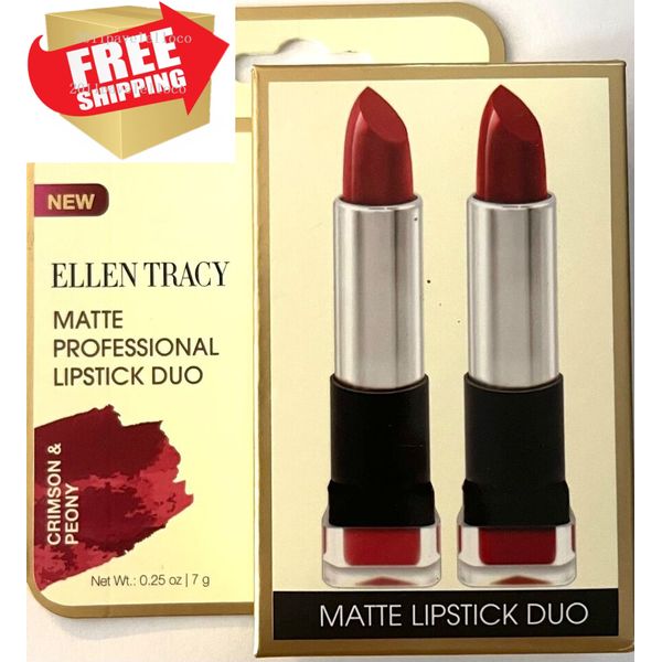 Ellen Tracy Matte Professional Lipstick Duo Crimson & Peony   NEW SEALED IN BOX