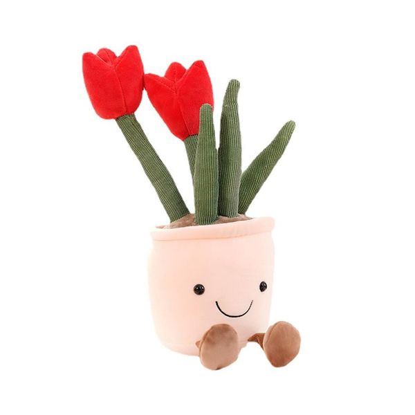 XZJMY 1Pack Succulents Plush Toy,Potted Plant Stuffed Plush Pillow Decoration,Cute Plants Plush Toy, Plush Toy Gift for Kids Girls (Red,Tulip)