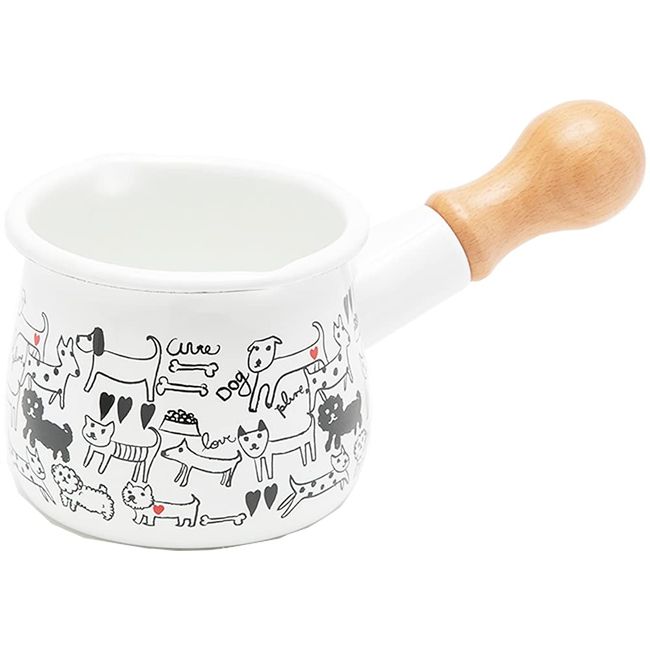 Plune TYJ-730 Petite Milk Pan, 19.7 fl oz (550 ml), Monotone Dog, Enameled