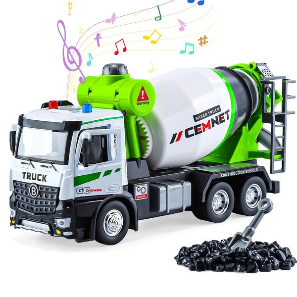 HOLYFUN Cement Mixer Construction Toys with Sound and Light, Friction Powered Construction Truck Vehicle Toy for Toddlers, Boys and Kids