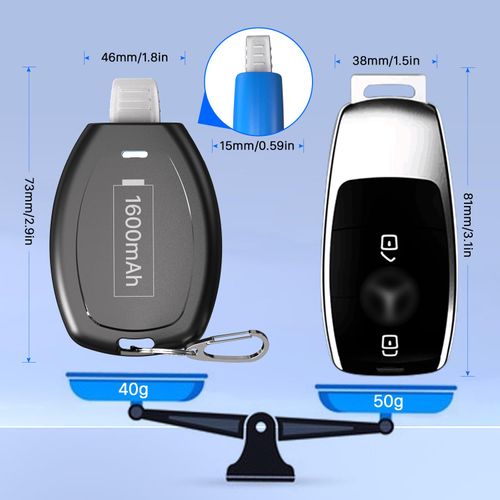 (2-Pack) Keychain Portable Charger for iPhone, Airpods, 1600mAh Power Emergency Pod, Mini Keychain Phone Charger for iPhone 14/14 Plus/14 Pro Max/13/13 Pro Max/12 Mini/11 Pro/6S Phones et, Black&Blue