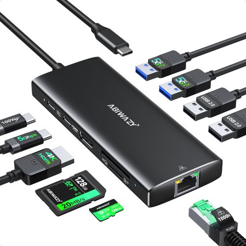 USB C Hub Multiport Adapter,10 in 1 USB C to USB HDMI Ethernet Hub USB C Dongle for MacBook Pro/Air, iPad Pro,Dell with 4K@60Hz HDMI+Ethernet+4USB+1USB-C Data Port+SD/TF Card Reader+100W PD (Black)