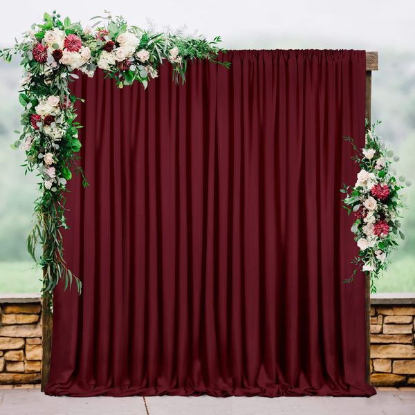 10ftx8ft Burgundy Backdrop Curtains Polyester Backdrop Fabric Home Party Backdrop Drapes Wedding Backdrop Panels for Outdoor