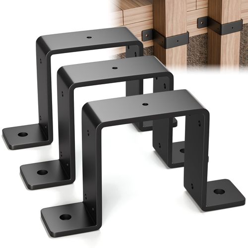 MooxHAI 3 Pcs 4" x 4" Strap Post Ties - Heavy Duty Deck Fence Brackets for 4"x4" Wood Post Beam, Gazebo Mounting Brackets - 2mm Thick - Black
