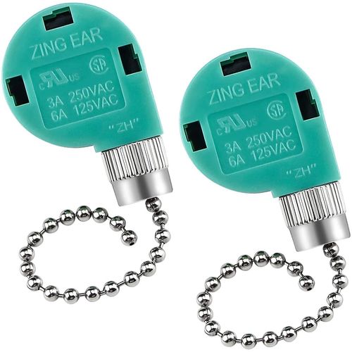 Zing Ear Silver Ceiling Fan Switch 3 Speed 4 Wire Pull Chain Zipper Switch Control ZE-268S6 Replace 3 Speed Control Switch Ceiling Fans, Lamps, Wall Lamps, Cabinet Lights (2)
