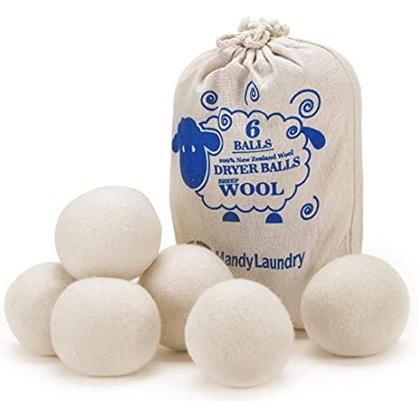 Wool Dryer Balls - Natural Fabric Softener, Reduces Clothing Wrinkles, 6Pk