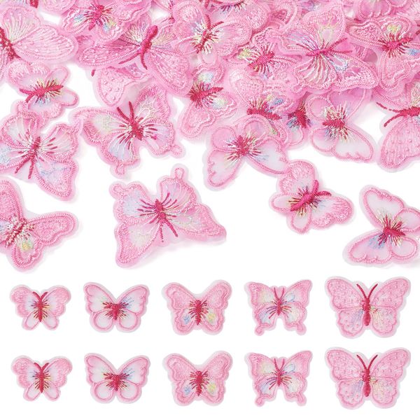 Crafans 40Pcs Butterfly Lace Patches Pearl Pink Butterfly Embroidery Sew on Patch Badges Dress Sewing Butterfly Embroidered Applique Sewing Craft for Sewing Project