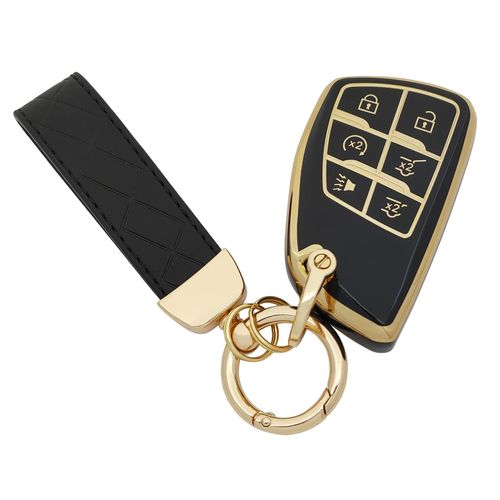 AYGUCEKE TPU Protective Key Fob Cover Case Compatible with 2021-2026 Chevy Tahoe Suburban GMC Yukon Denali Silverado Keyless Entry Remote Key Fob (6 Button, Black)