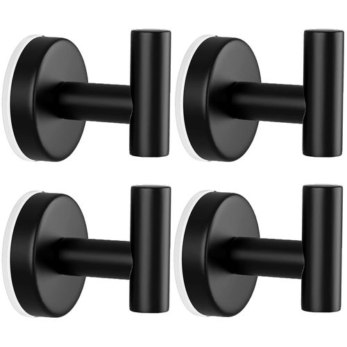 Suction Cup Hooks for Shower, 4 Pack Towel Hook for Bathroom, Stainless Steel Wall Hanger, No-Drill Shower Hook Robe Hook for Kitchen, Glass, Mirror, Tile to Hang Towels, Robes, Loofah(Black)