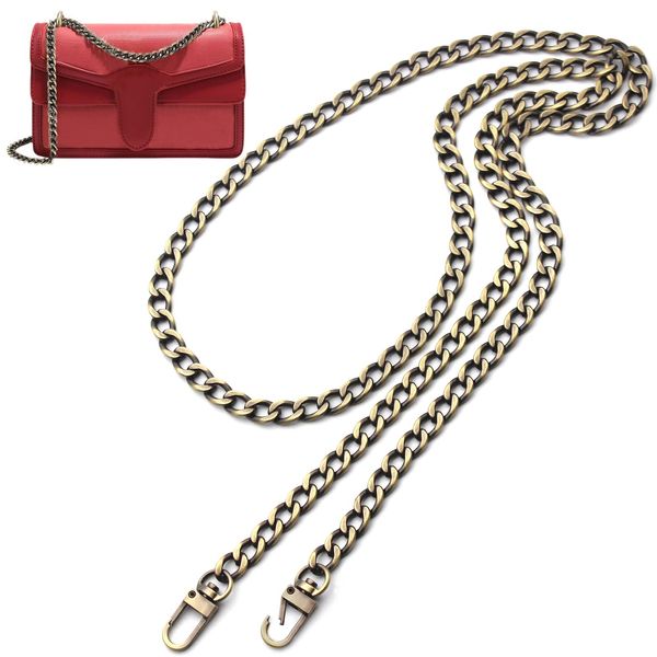 Anvin 120cm Flat Chain Strap DIY Iron Handbag Chains Replacement Purse Straps Shoulder Crossbody Wallet Chain with Metal Buckles for Belt Bag Clutch Pouches(Sturdy Big Chain Links Lightweight-Bronze)