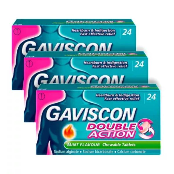 Gaviscon Bundle: 3 x 24 Gaviscon Double Action Mint Flavour Chewable Tablets