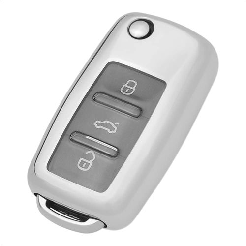TANGSEN Flip Key Fob Case Silver TPU Cover Compatible with VOLKSWAGEN VW BEETLE CC EOS JETTA GOLF GTI JETTA PASSAT PHAETON R32 RABBIT TIGUAN TOUAREG 3 4 Button Keyless Entry Remote Control Accessories