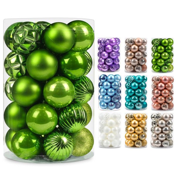 AMS Christmas Ball Mini Ornaments Party Decoration Shatterproof Festival Widgets Pendant Hanging Pack of 34ct (40mm, Plastic, Green)