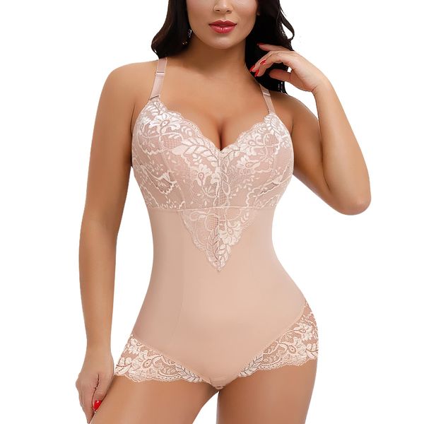 YARRCO Shapewear Damen Body Shaper Bauchweg (Beige-Büstenabdeckung, M)