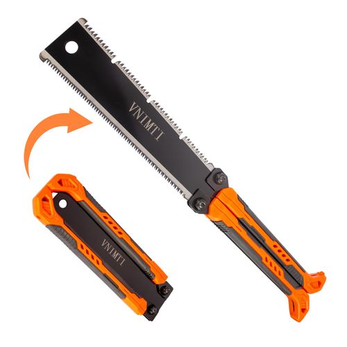 VNIMTI Hand Saw for Wood Cutting, 16 Inch Folding Hand Saw with SK5 Double Edged Blade, Orange