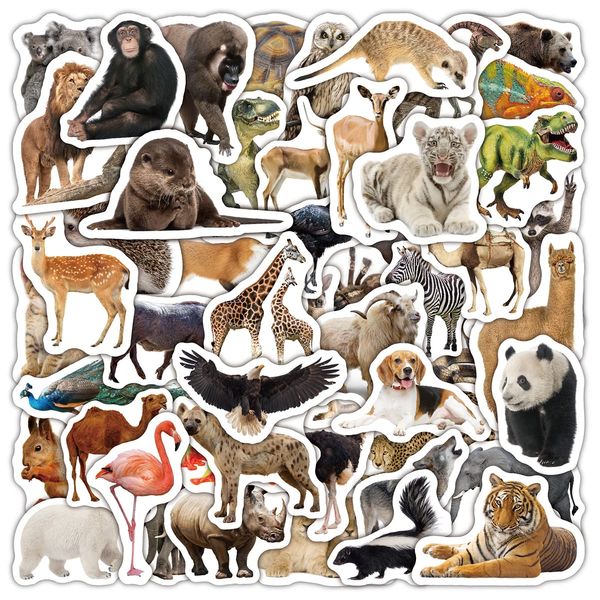 Aufkleber Tier Kinder Stickers 50 Stück, Realistisch Animal Vinyl Decals für Laptop Scrapbook Kindle Koffer