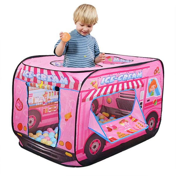 Ice Cream Truck Kids Pop Up Tent Cartoon with Carry Bag Foldable Play Tent Set Up Free Outdoor Play Equipment for Children Toddler Tents Indoor Children'S Playhouse Crawling Bus Toy for Girls Boys