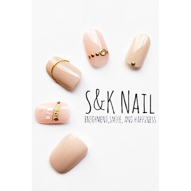 S&K Nail Nails, Short Sheer Gray Beige & Sheer Pink Beige, Made in Japan, Handmade Nail Enamel Finish, 9 Sizes Total of 26 Pieces, Gel Stickers, Just Stick On, Simple