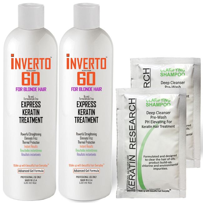 INVERTO 60 for BLONDE Brazilian Keratin Hair Treatment 8oz Kit paraben-free