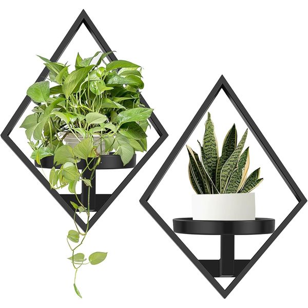 Wall Plant Holder, 2 Pack Metal Floating Shelf Indoor, 2 Pack, Black 