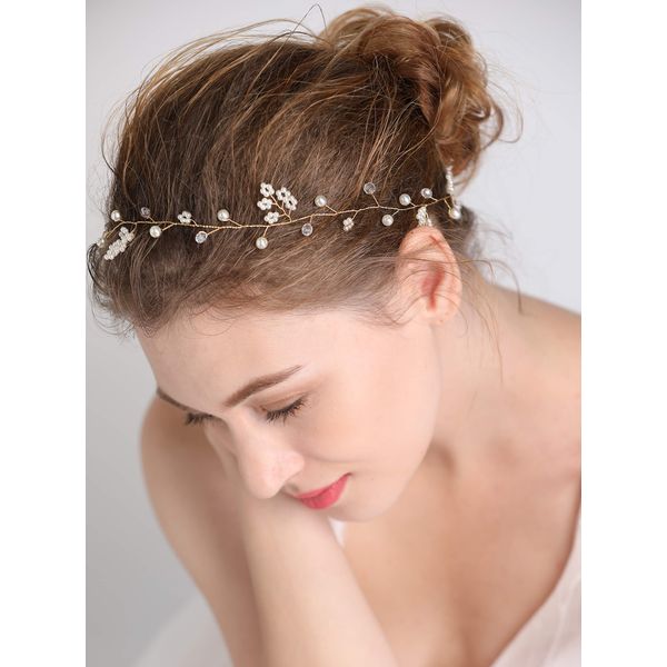 fxmimior Bride Hair Accessories Crystal Long Hair Vine Wedding Hair Piece (gold)