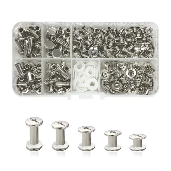 JJWNMLL 80 Set Chicago Screws 5/8/10/12/15mm Binding Screws Chicago Binding Screws Kit Silver Nail Rivet Chicago Button, Cross Head Chicago Screws for Leather Belt DIY Book Scrapbook Bookbinding…