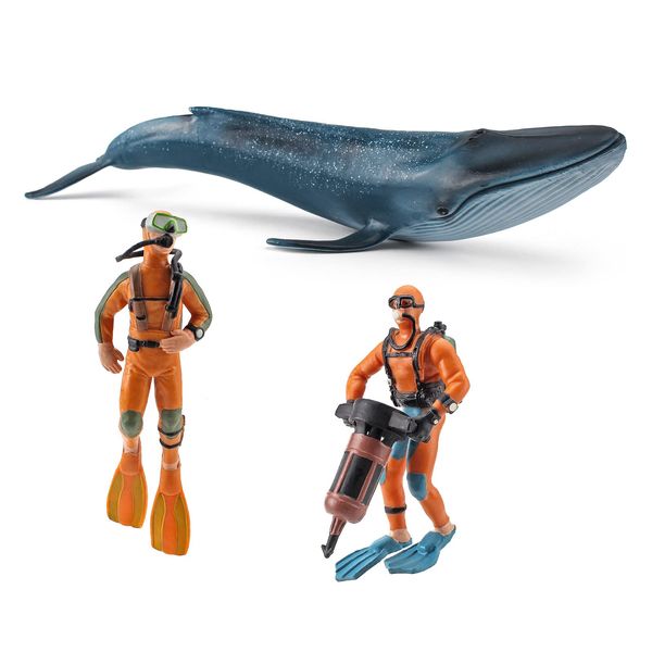 Ocean Sea Marine Animal Figure Toys Playsets 3 PCS Diver Blue Whale Model Toy Desktop Decoration Collection Party Favors Toys for Boys Girls Kids