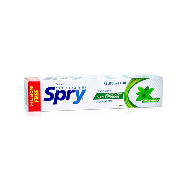 Spry Xylitol Toothpaste, Fluoride-Free, Natural Spearmint, Anti-Plaque and Tartar Control, 5 oz (3 Pack)